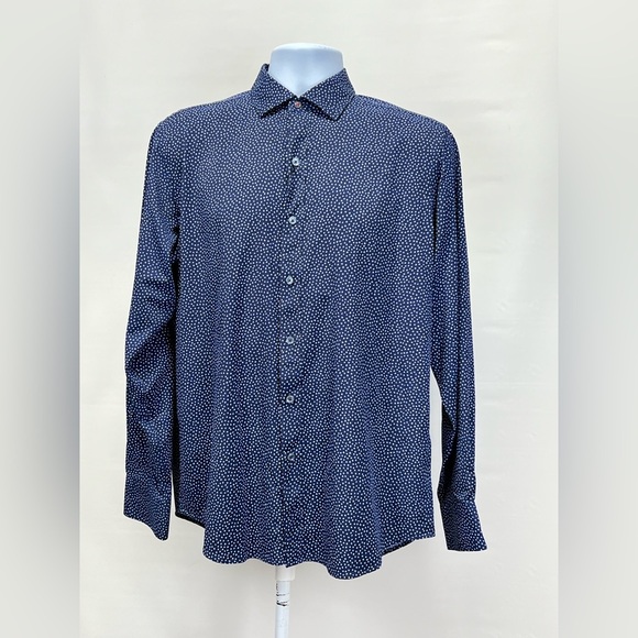 BUGATCHI Men’s Navy blue dot pattern contrast collar button down shirt size S. - Picture 6 of 14